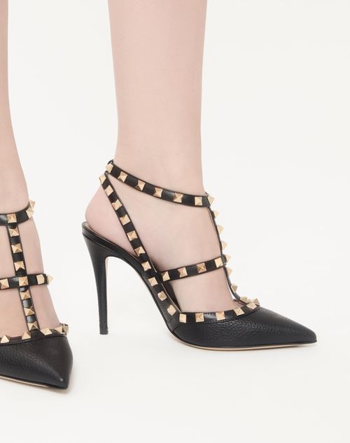 Valentino Garavani - Rockstud Grainy Leather Ankle Strap Pump 100 Mm - Black - Woman - Shoes